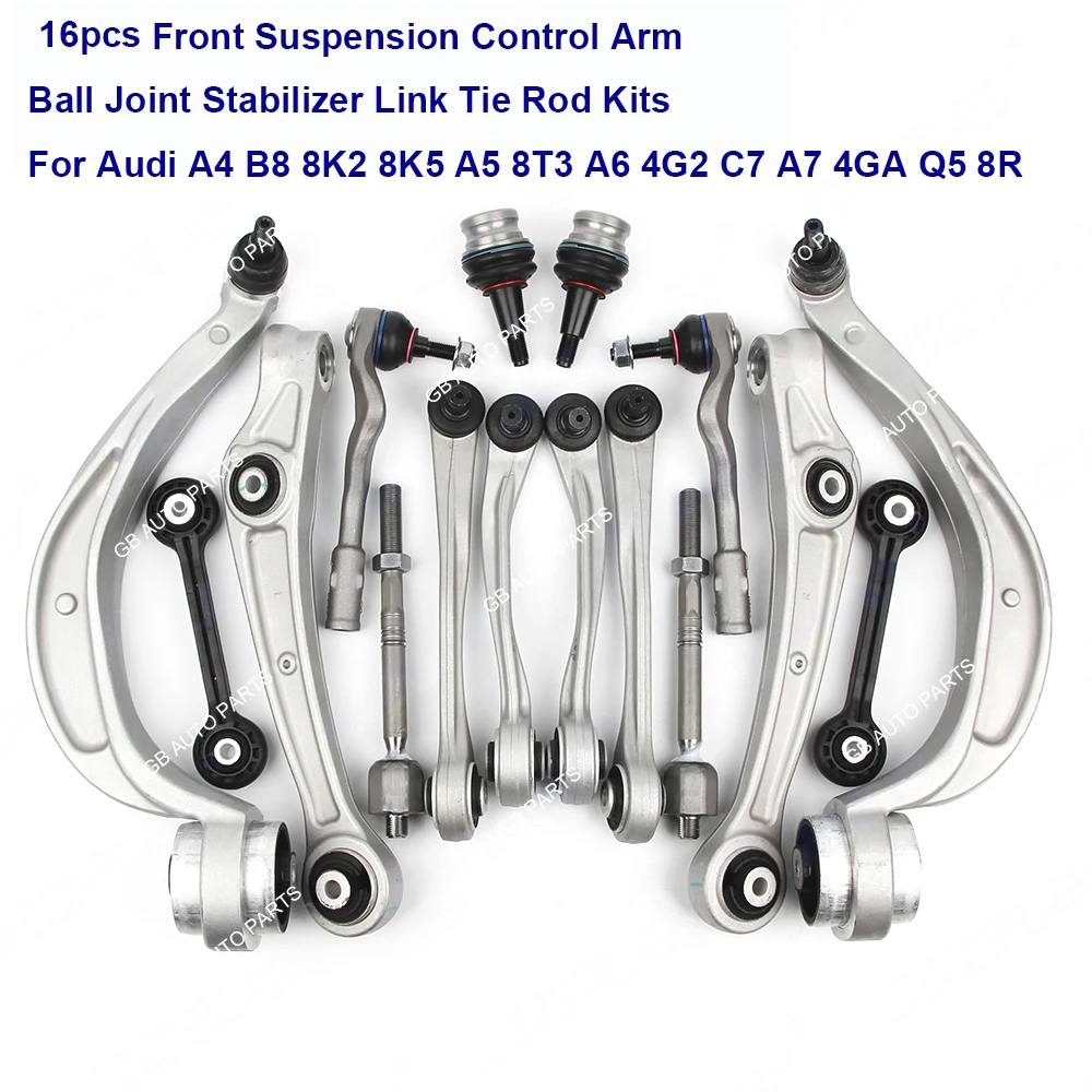 

16pcs Front Suspension Control Arm Ball Joint Stabilizer Link Tie Rod Kits For Audi A4 B8 8K2 8K5 A5 8T3 A6 4G2 C7 A7 4GA Q5 8R