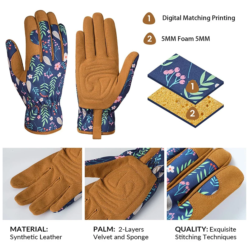 1Pair Leather Garden Gloves For Weeding Digging Planting Gardening Gloves For Women Thorn-Proof Puncture-Resistant Work Gloves 5