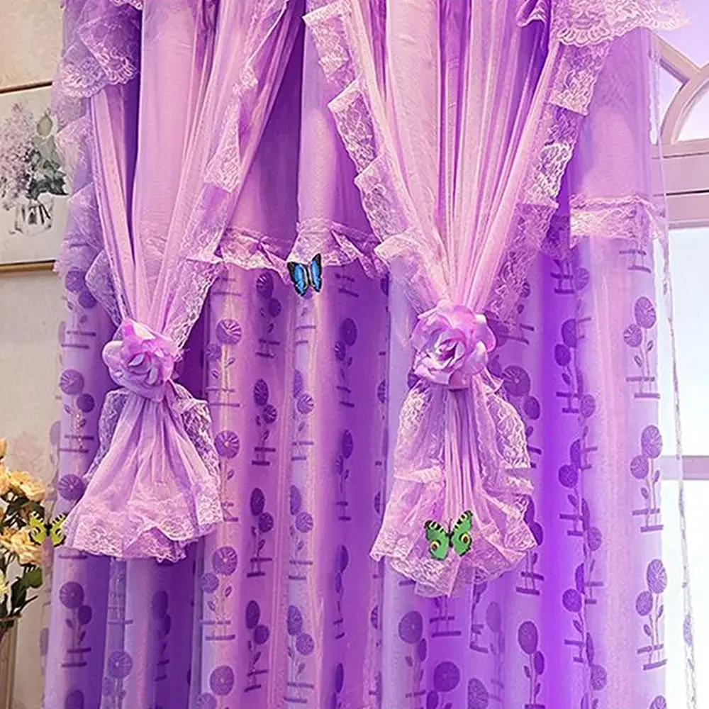 1 Panel 140cm Width Double Layer Curtain for Girls Bedroom Princess Style Jacquard Girls Curtains with Valances 4