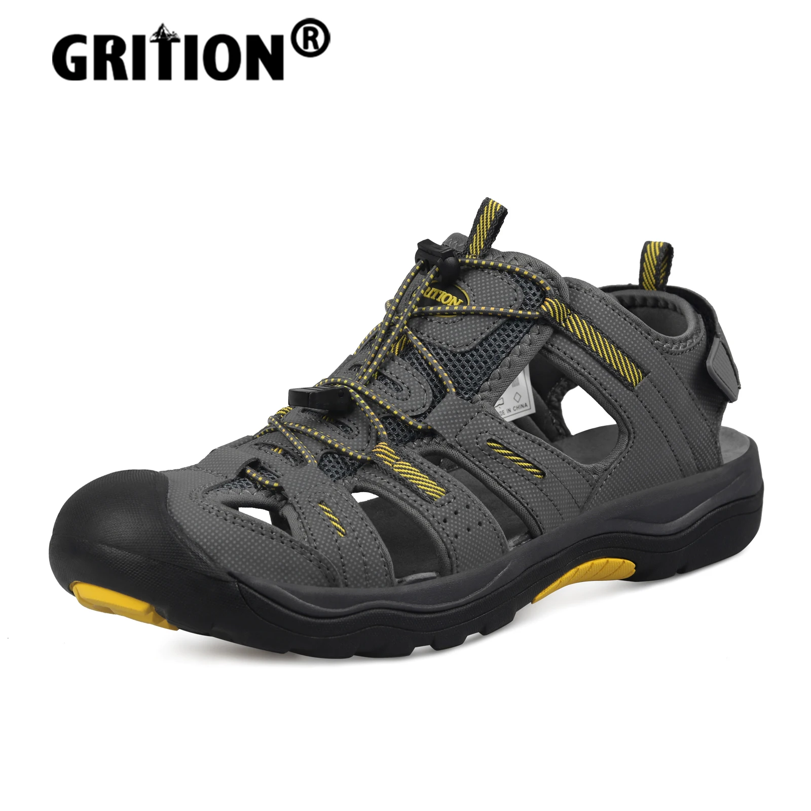 

GRITION Mens Outdoor Sandals Trekking Summer Non Slip Quick Drying Beach Shoes Fashion Flat Sport Light Weight Hiking Size 46