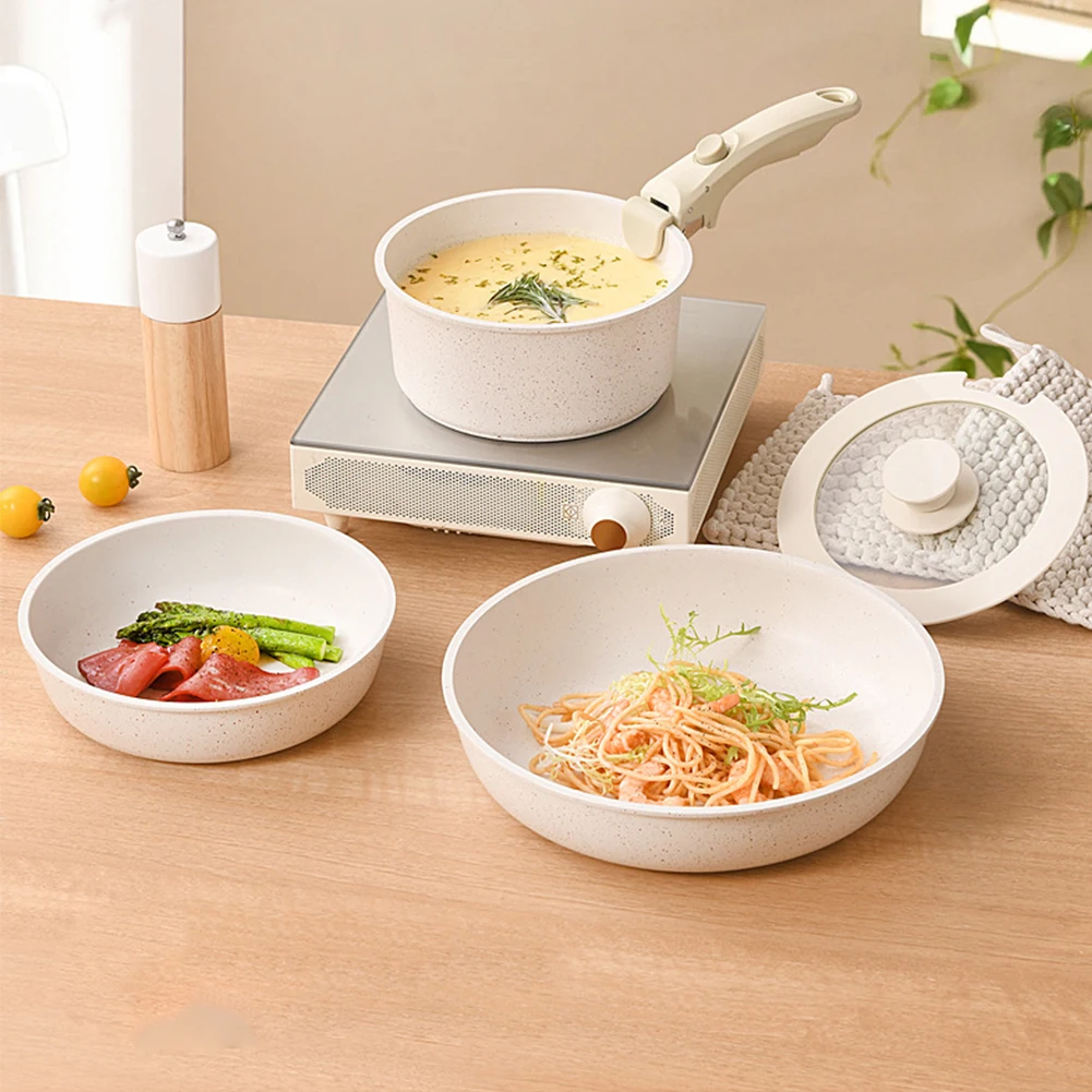 Nonstick Cookware Sets with Detachable Handle Non Stick Pots and Pans Set Stackable Cookware Set for Home Kitchen