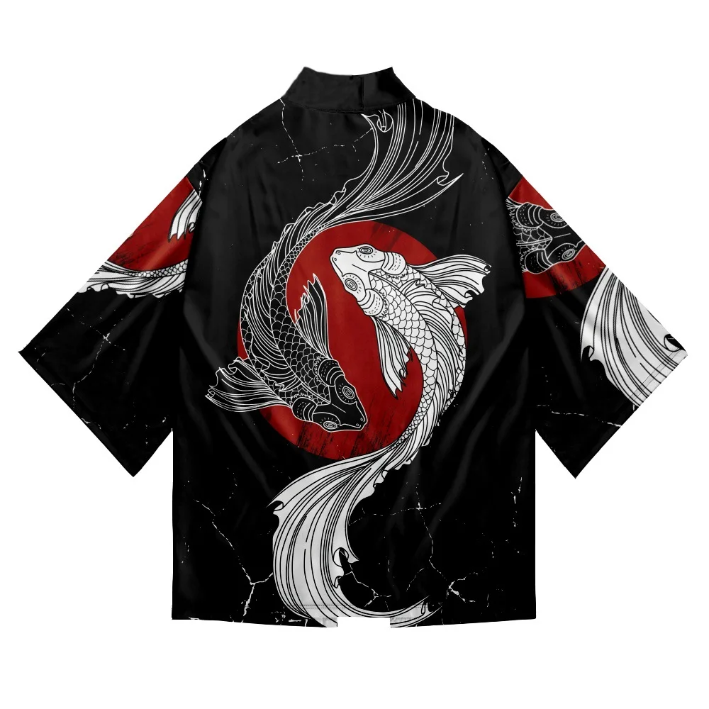 Japanese Carp Tai Chi Print Kimono Shirt Haori Fashion Summer Beach Yukata Men Women Traditional Cardigan Asian Clothing