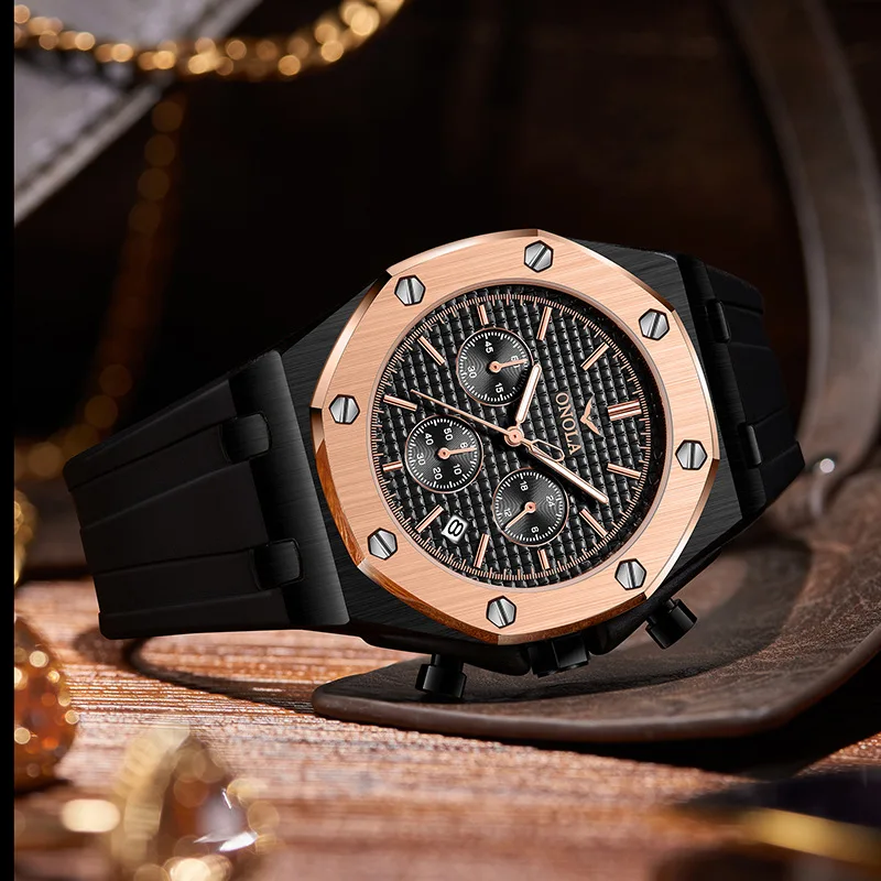ONOLA New Watch Men Fashion Business Luxury Brand Quartz Analog Wristwatches with Silicone Strap, Water Resistant and Shockproof