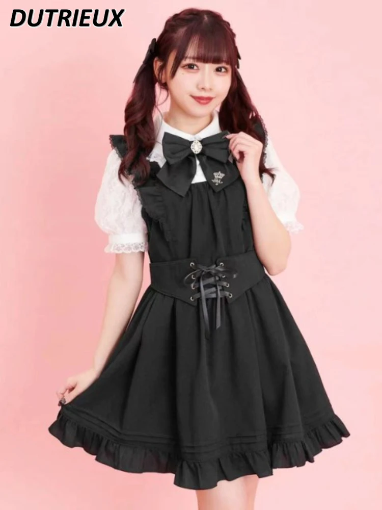 

SC Dress Mine Mass-Produced Slimming High Waist Plaid Dress for Women Lolita Sweet Elegant Lace Short Sleeve Black Dress Summer