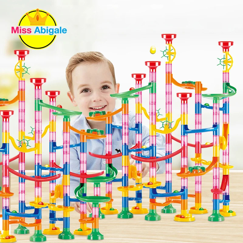 Blocks Set DIY Construction Marble Run Race Track Building Blocks Kids 3D Maze Ball Roll Toys