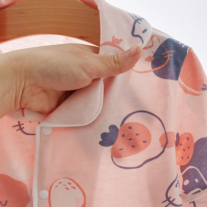 Children Cotton Pajamas Summer Cartoon Printed 2 Pieces Set Short Sleeve Top with Shorts Toddler Baby Boy Girls Sleepwear Sets