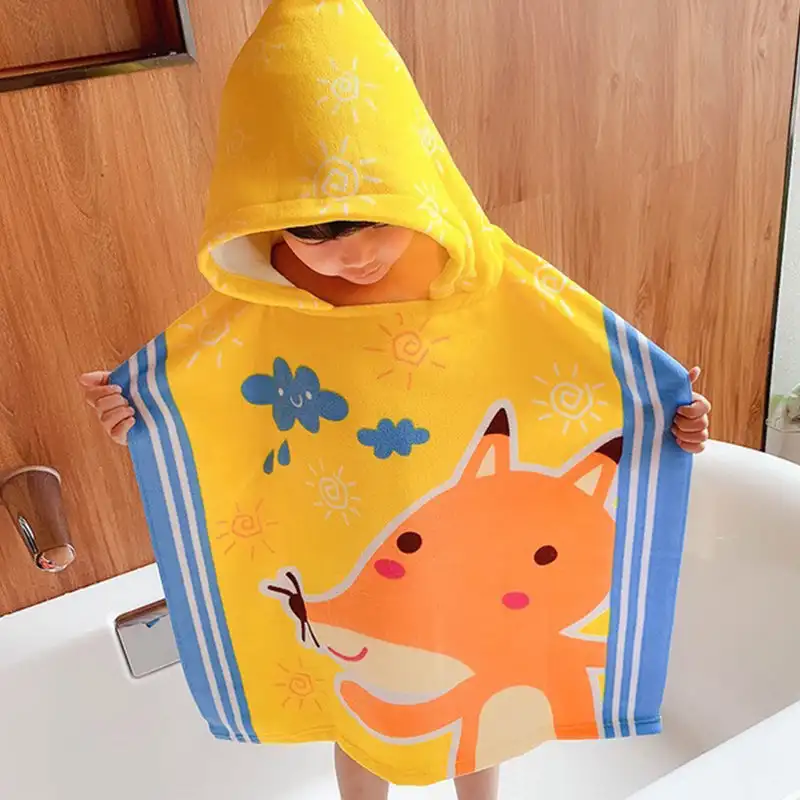 

Soft Kids Hooded Towels Children's Bath Towel Cape Children's Hooded Bathrobe Cartoon Print Wearable Bath Towel