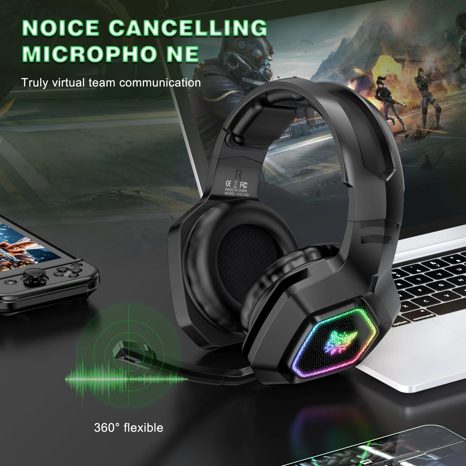 ONIKUMA B100 Wireless Gaming Headset 2.4Ghz Wireless Earphones With Mic Low Latency Tri-mode Headset for PC PS5 Gamer 4