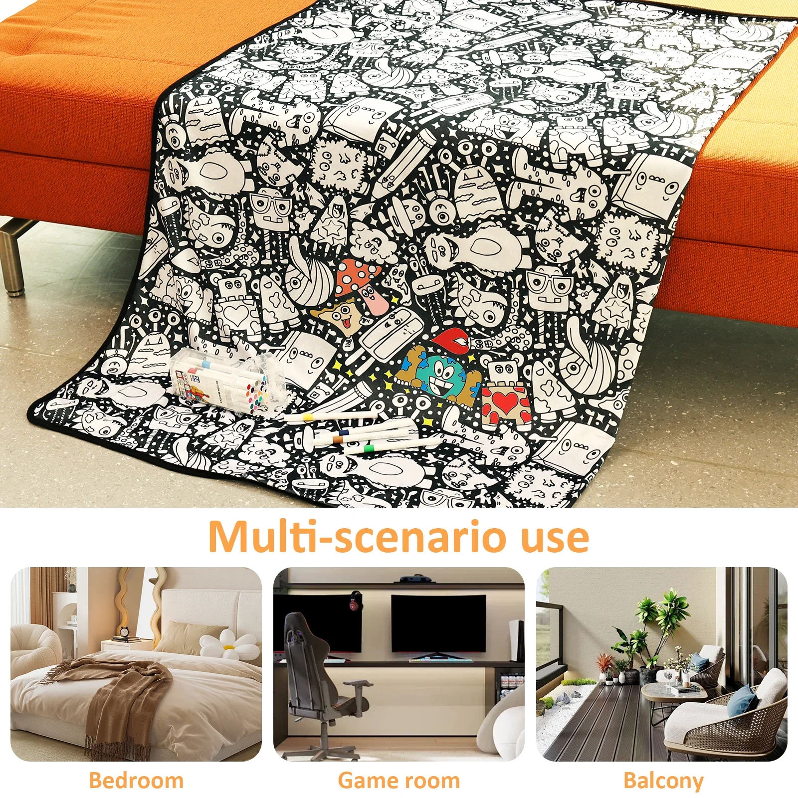 DIY Personalized Coloring Blanket with 24 Colored Markers – Creative Stress Relief Art Decor Gift
