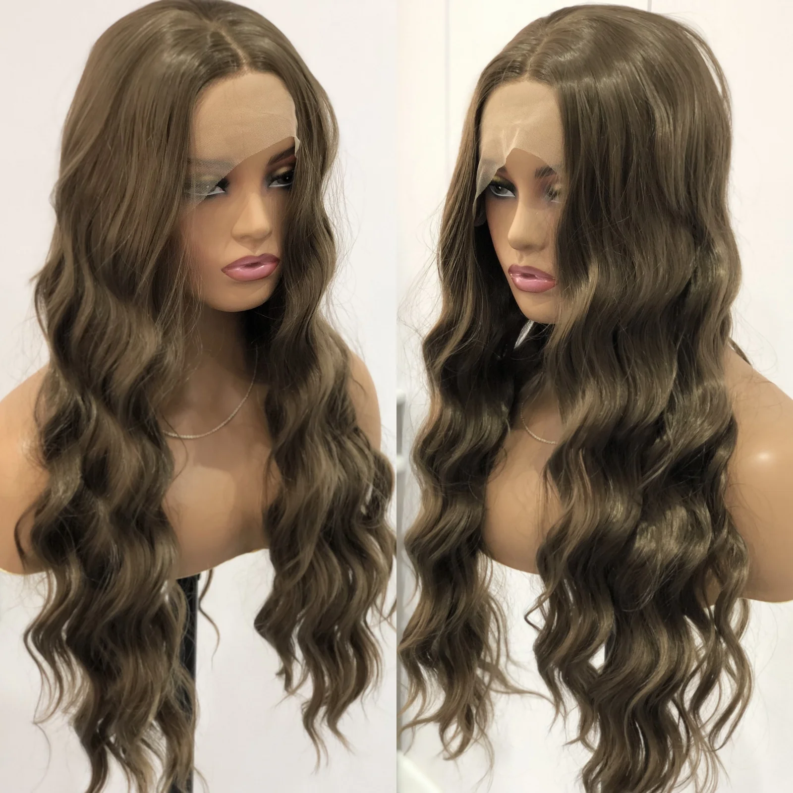 Brown Wig Synthetic Lace Wig Honey Brown Wavy Long Lace Front Glueless Hair for Women synthetic wig