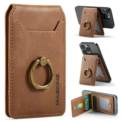 Magnetic Finger Ring Wallet with 360° Rotation and Kickstand - N52 Strong Magnet (Brown)
