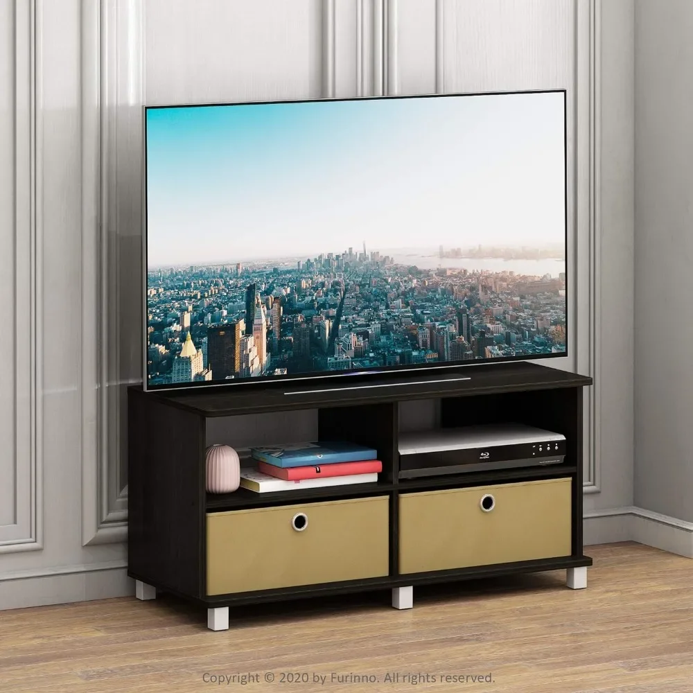 

Entertainment Center TV cabinet w/2 Bin Drawers, Espresso/Brown