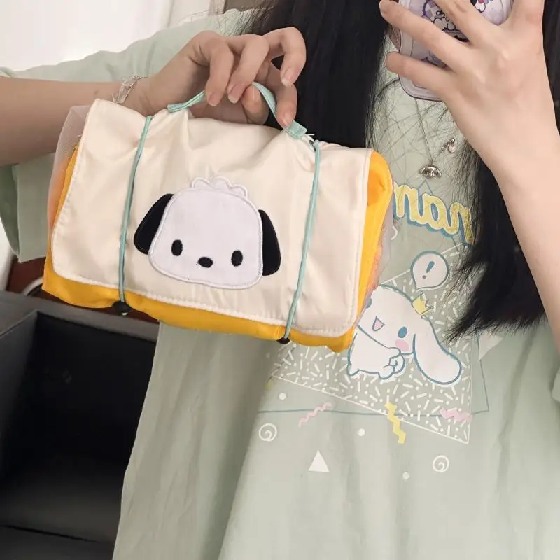

Sanrioed Pochacco Tying Rope Cosmetic Bag Fold Portable High Capacity Multifunction Pencil Case Travel Storage Bag Friend Gift