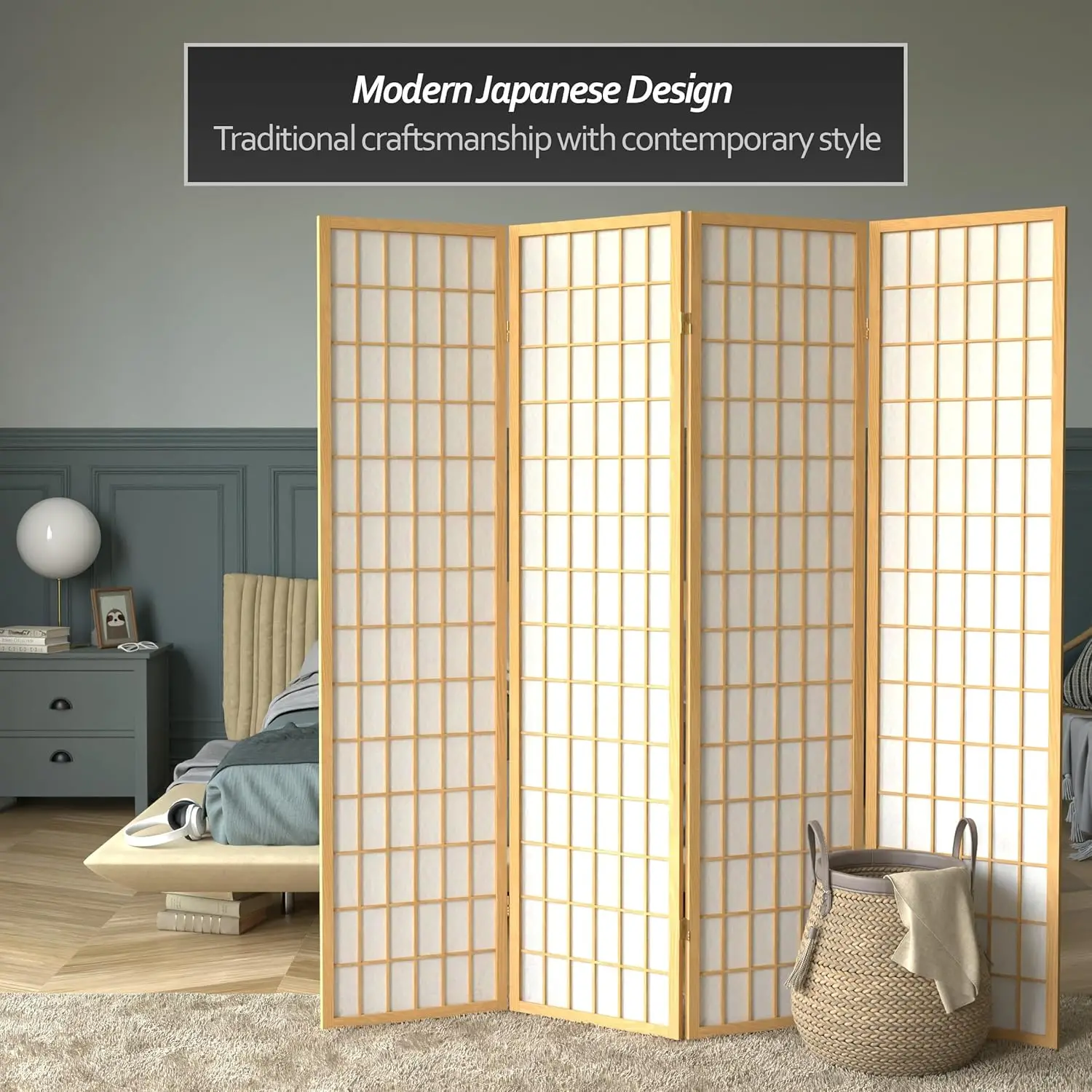 ORIENTAL Furniture 6 ft. Tall Window Pane Shoji Screen - Natural - 4 Panels 2