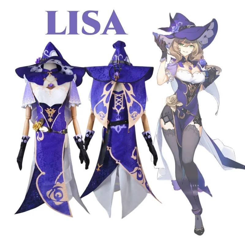 

Genshin Imapct Lisa Cosplay Costumes, Women Sexy Role Play Dress Game Character Cosplay Costumes Wig Accessories for Halloween