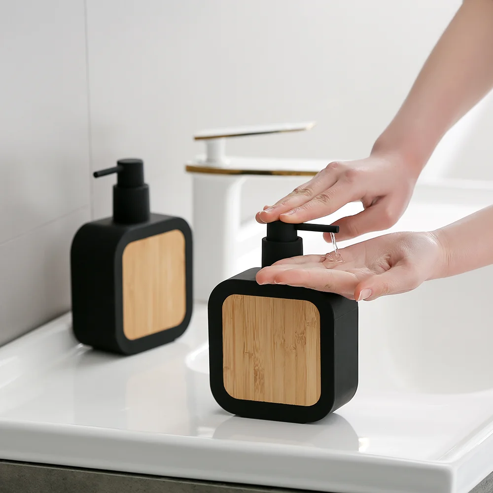 Soap Dispenser Bamboo Decoration Rust-Resistant Pump Bathroom Hand Soap Kitchen Dish