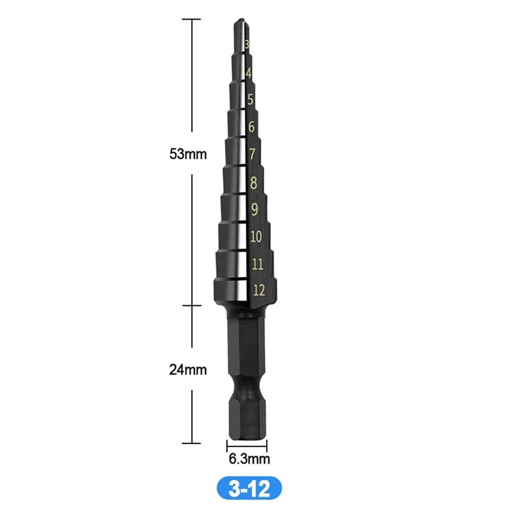 

HSS Steel Step Drill Bit 3-12mm 4-12mm 4-20mm Nitrogen Coated Straight Groove Step Drill Bit For Home DIY Building