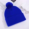 New Custom Logo Solid Color Pompom Knitted Hats Outdoor for Women Warm Beanie Hat Hip Hop Skullies Kniting Cap Winter Ski Caps 5
