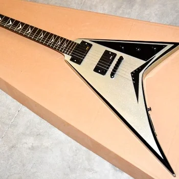 고급 맞춤형 6 현 특수 모양의 일렉트릭 기타, 실버 핑크 그레이, 블랙 하드웨어, 무료 배송, 중국 공장 제조