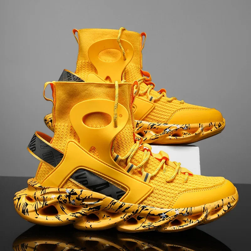 New Exquisite Men's Sneakers High Top Fashion Trend Versatile Casual Shoes Mesh Breathable Lightweight Sports Running Shoes