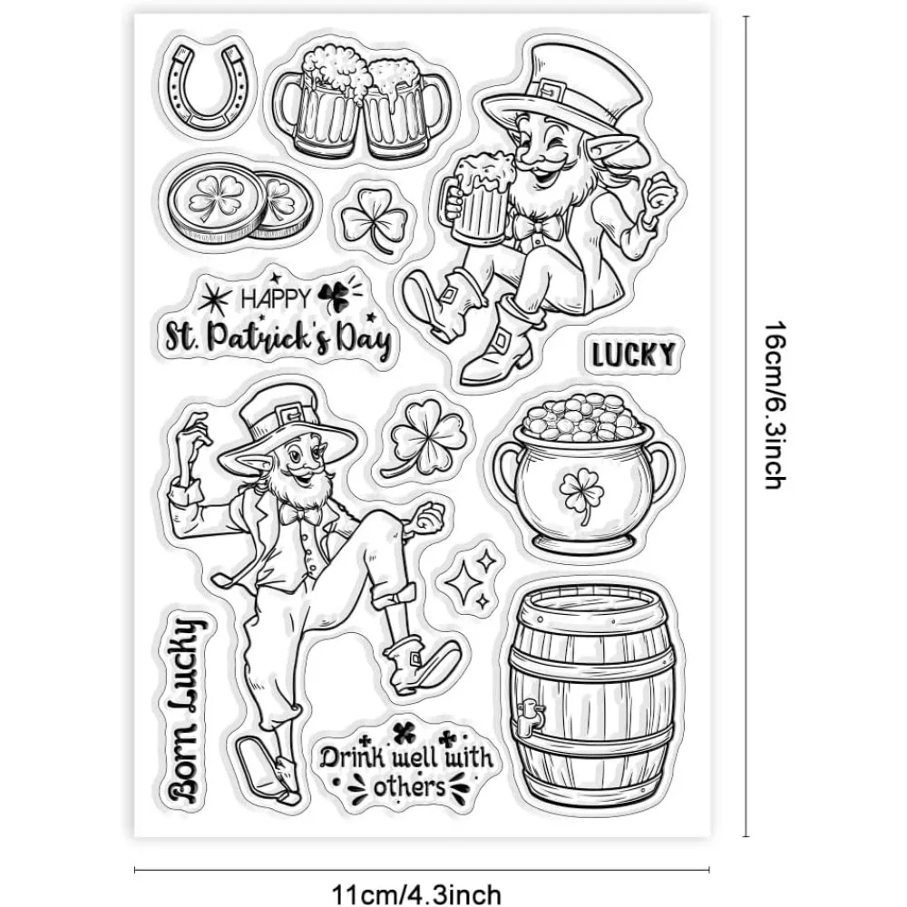 Clear Stamps St. Patrick's Day Clear Stamps Clover and Beer Silicone Clear Stamp Transparent Stamps DIY Scrapbooking and Cards Making
