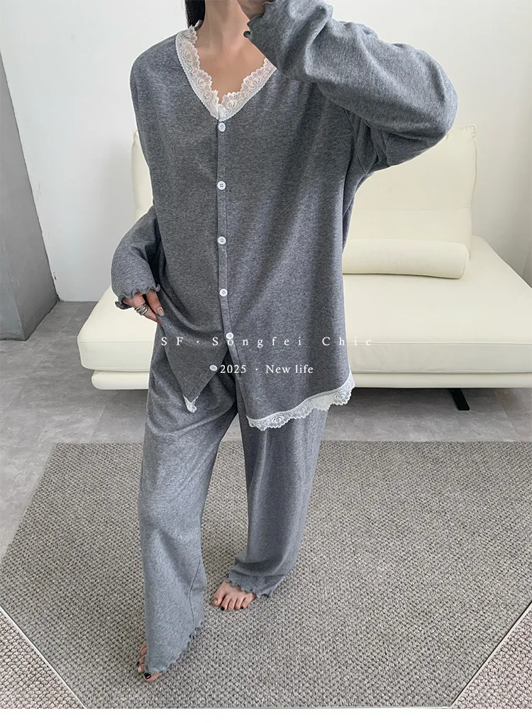 Koreanische Frauen Pyjama Neue Lounge Langarm Top Hose Zwei Stück Set Herbst Winter Nachtwäsche Weibliche Hause Tragen Conjuntos de pijama – Detail 15