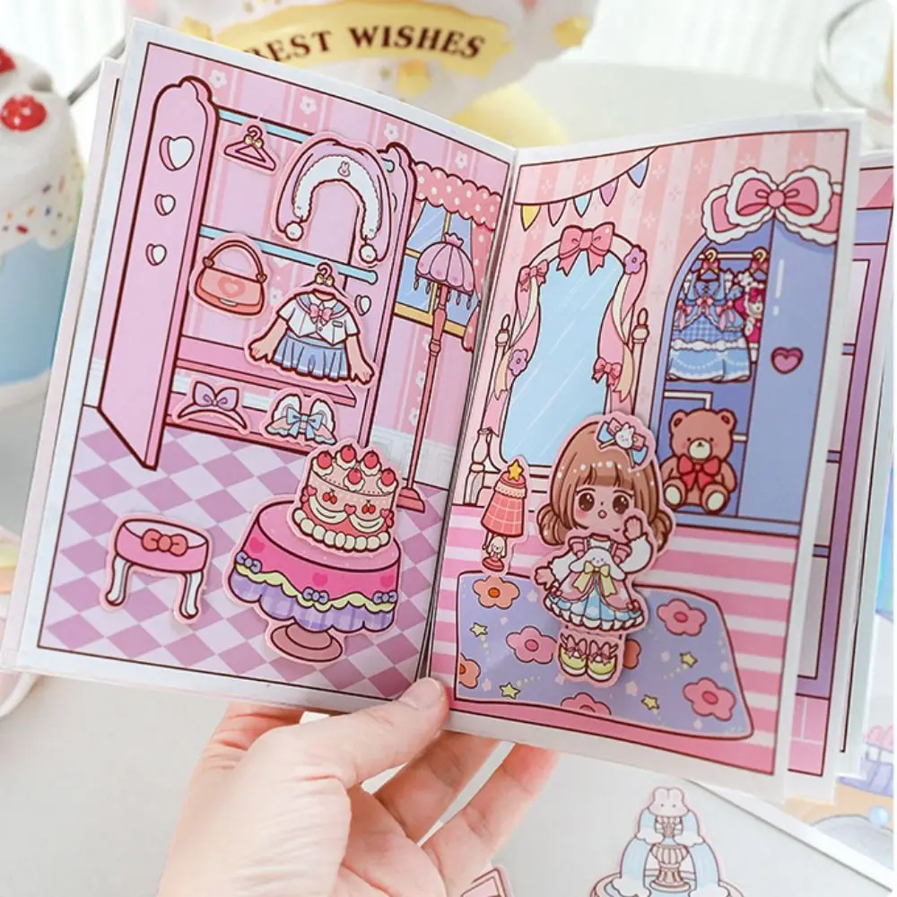 

Homemade DIY Quiet Book Free-cut Clipping Book Montessori Girl Heart Cartoon Dress Up Sticker Book 3D Paper Girl Quiet Book DIY