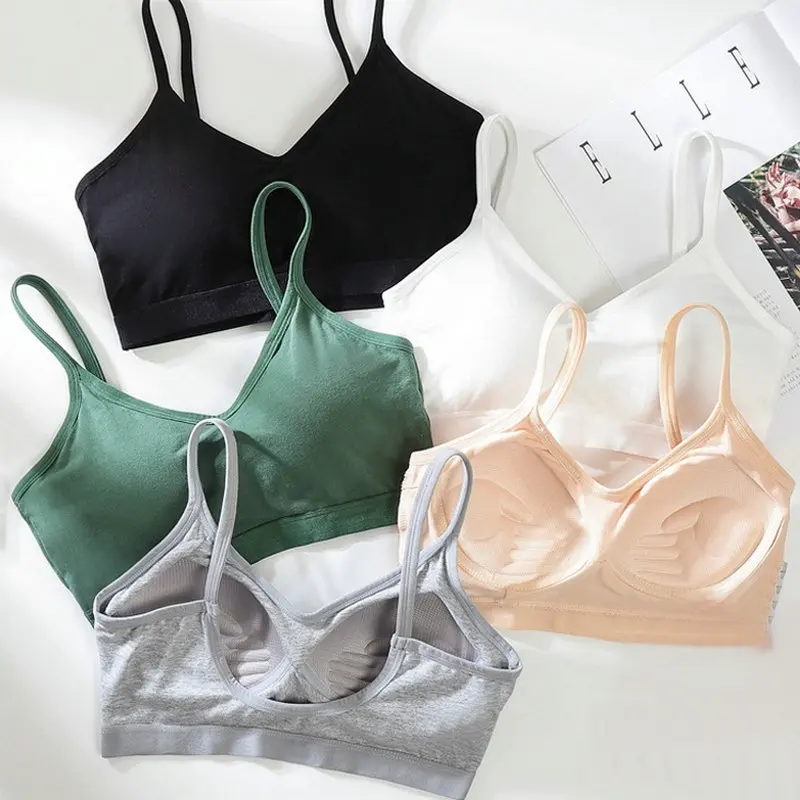 

Pure Cotton for Women Underwear Solid Seamless Bra with Pads Push Up Fixed Cup Tops Bralette Brassiere Sexy Beautiful Back Vest