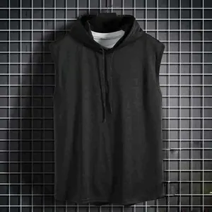 Mens Solid Color Vest Hooded Drawstring Sleeveless Loose Fit Elastic Elegant Top Clothes Summer Streetwear Sport Singlet Garment