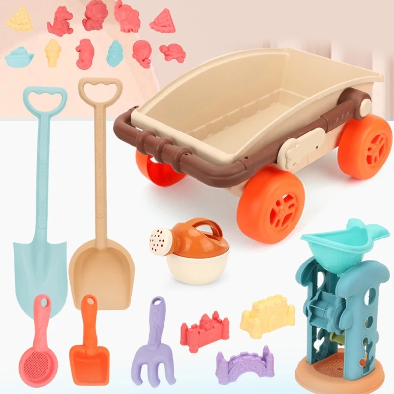 Beach Game Set for Toddlers Sandcastles Playset Sand Mold Cart Toy Kids Summer Gift Sand Building Child Water Toy 22PCS 5
