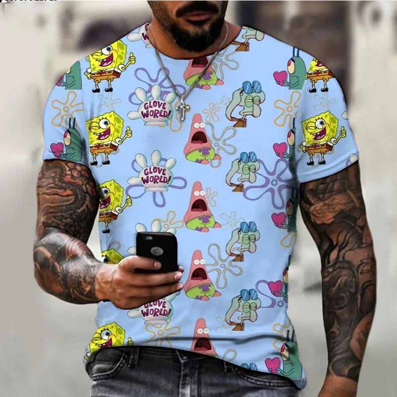 2024 Harajuku New Fashion Men Women T-shirt SpongeBob Cartoon Anime Kids Short-sleeved Summer Fashion Casual Children's T-shirt 4