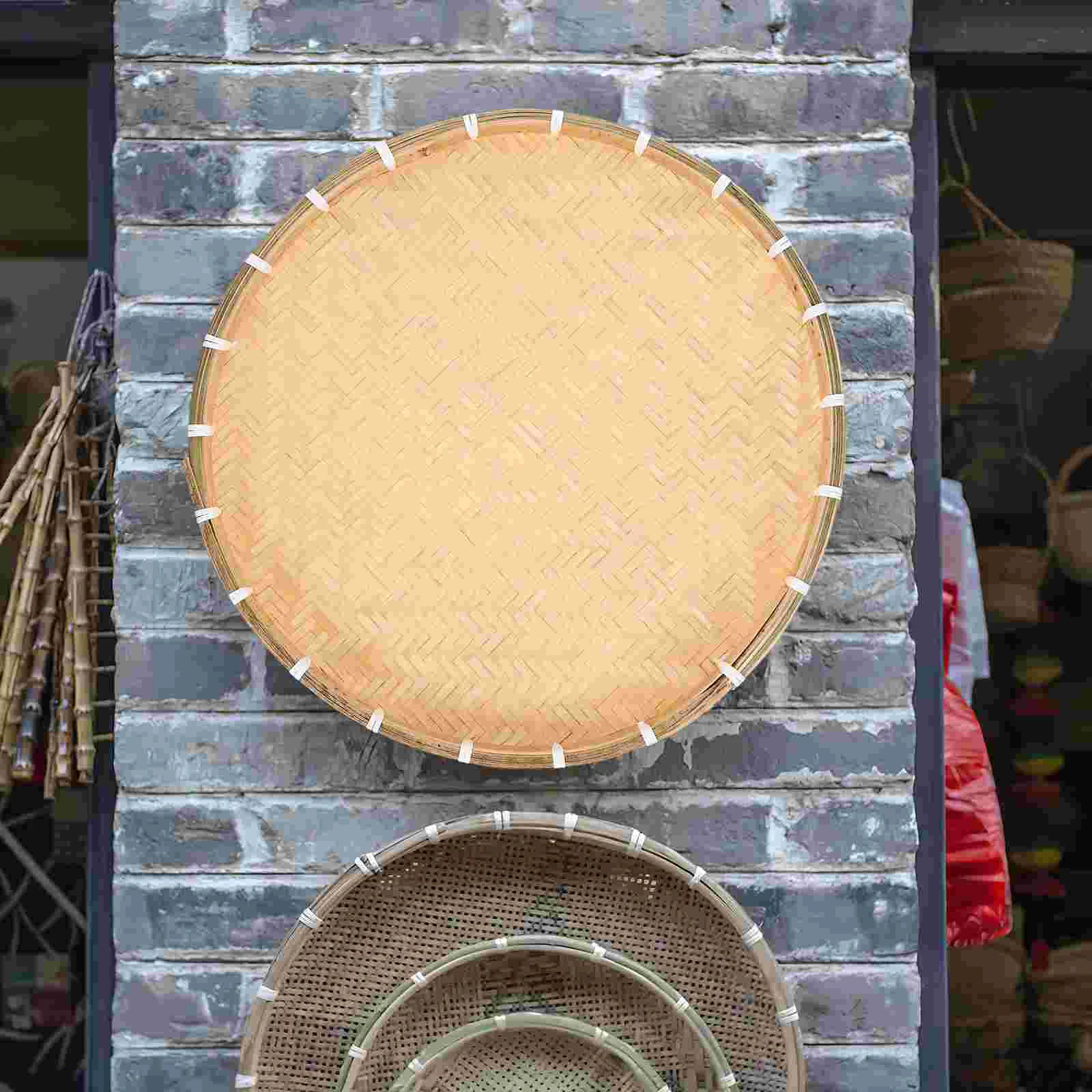 

Handmade Bamboo Woven Basket Tray No Hole Bamboo Sieve Basket Wicker Basket Vegetables Round Flat Shallow Basket Wall