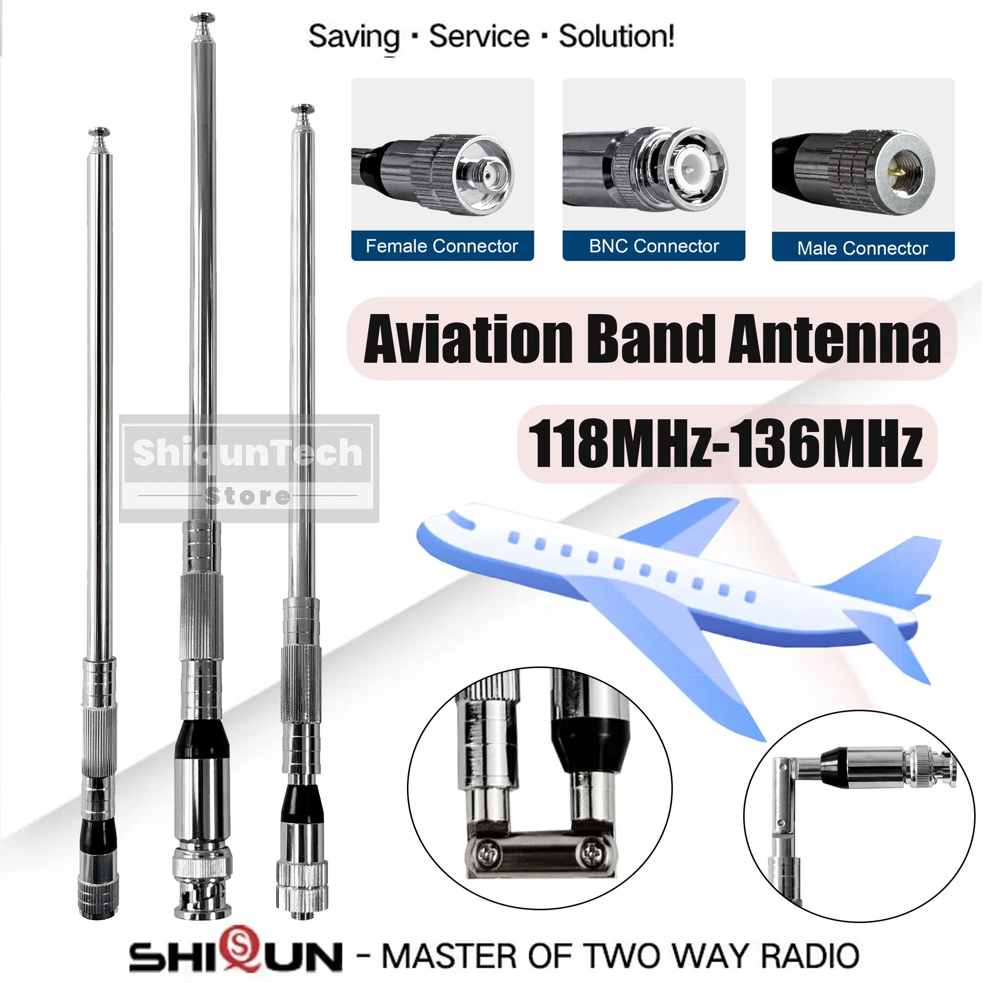 Luftfahrtband-Antenne 118-136MHz Teleskopantenne SMA-Stecker SMA-Buchse BNC-Anschluss Kompatibel mit IC-A4 IC-A25N FTA-250L – Detail 1