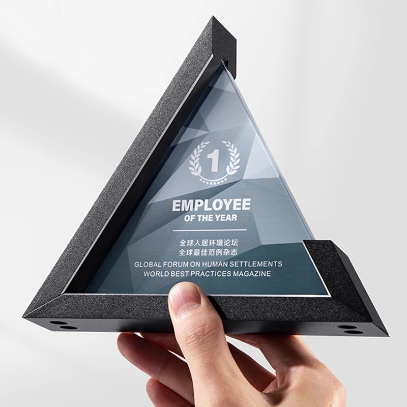 Customized Triangle Shape Metal Crystal Trophy, Excellent Staff Company Annual Meeting Awards, Home Decor Outstanding Medal, 1Pc