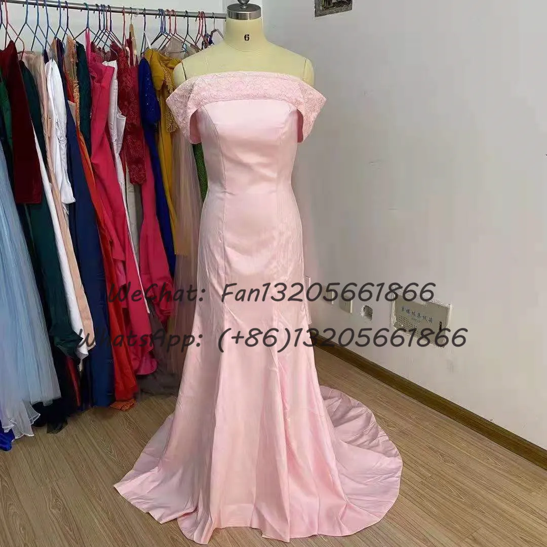 Elegant Lace Off Shoulder Bridesmaid Dresses Long Mermaid Sweep Train Boat Neck Wedding Party Dress For African Women Prom Gown