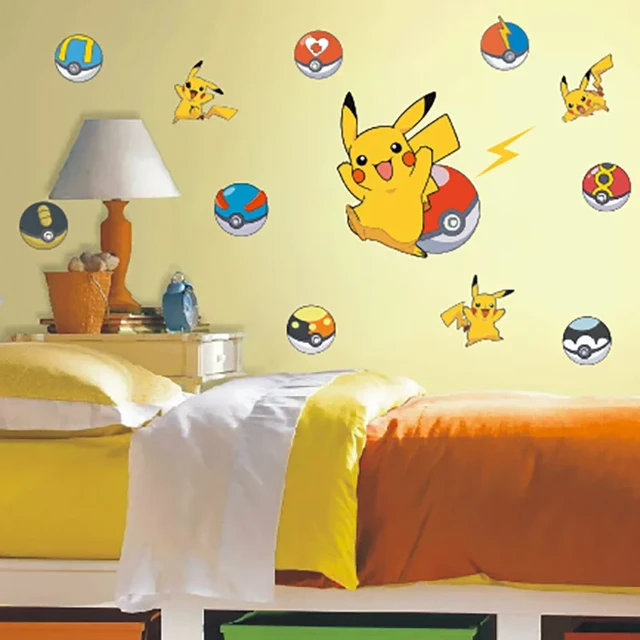 Pokemon anime cartaz dos desenhos animados papel de parede decoração  pintura adesivo de parede - AliExpress