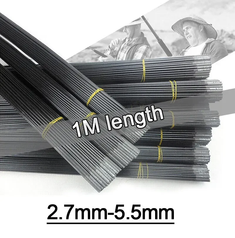 2.7mm-7.7mm 5 pieces 100cm 1M Fishing rod tip Spare sections taiwan fishing  rod full size hollow carbon rod Accessories sturdy