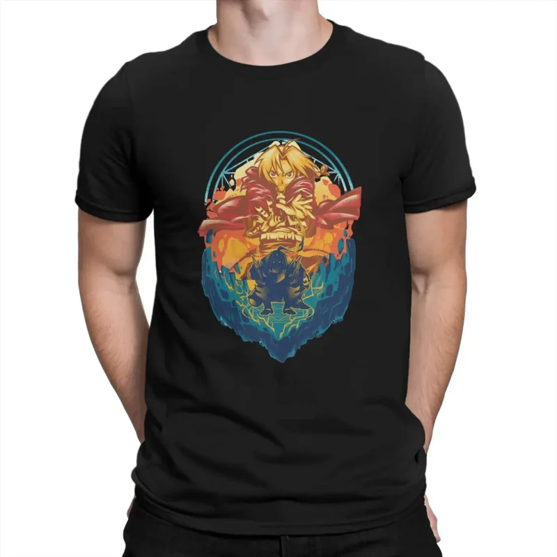 

Men's Steel T Shirt Fullmetal Alchemist Anime Pure Cotton Clothes Humorous Short Sleeve Round Neck Tee Shirt Printing T-Shirts