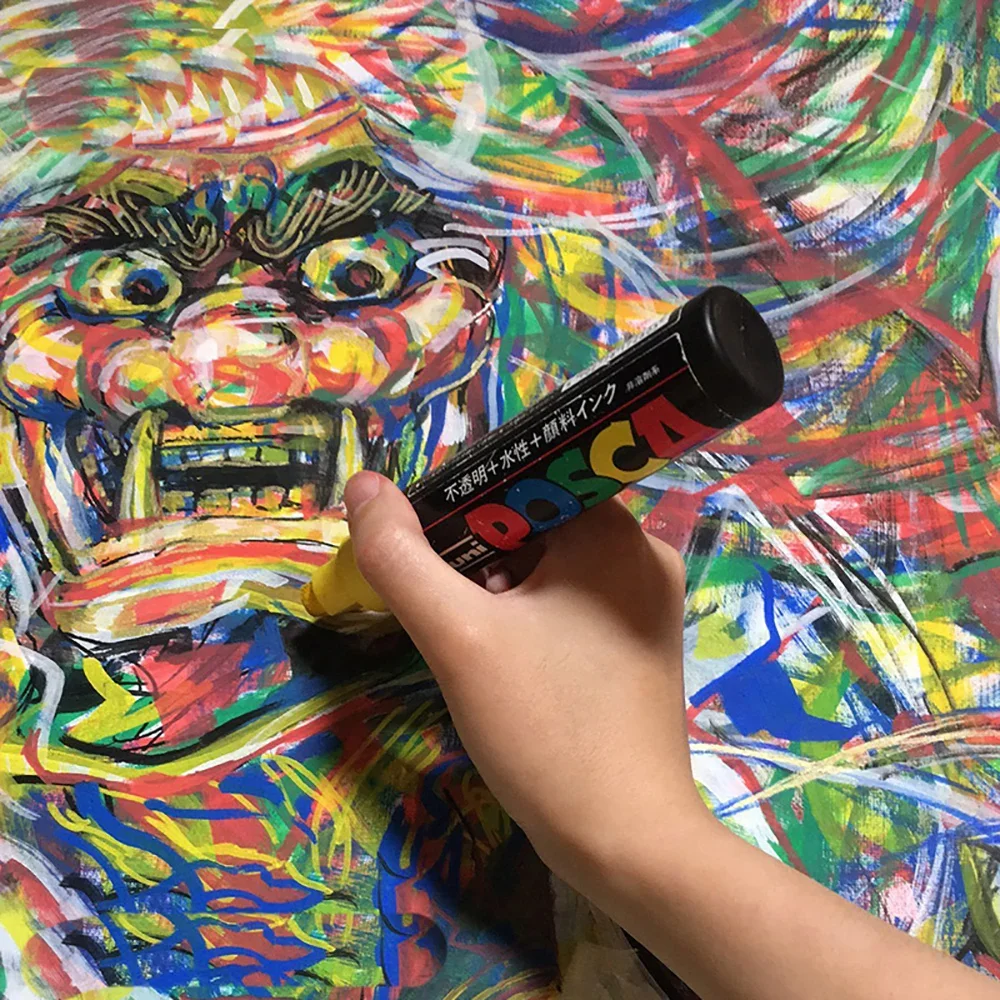 UNI-Ball POSCA 마커, 대형 배경용 치즐 팁 페인트 마커 펜, 록 아트 유리 그래피티 일본 문구, 8 K, 17K, 1 개