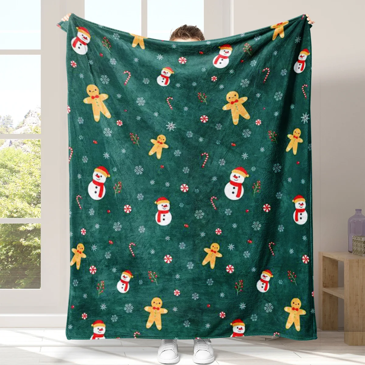 Christmas Baby Blanket Soft Warm Fleece Bed Cover Bedding Kids Green Snowman Flannel Print Blankets Christmas Gift 5