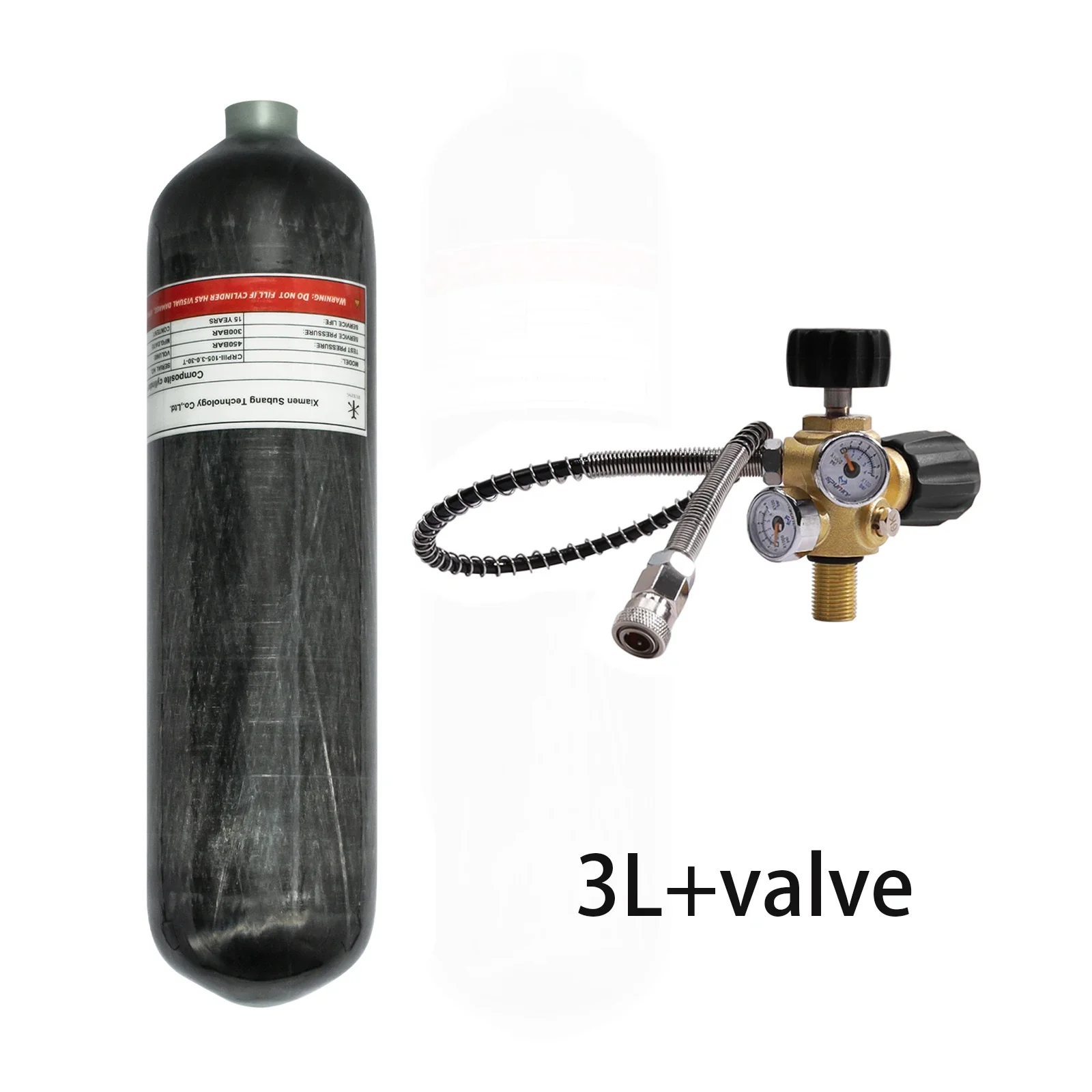 TUXING 2L / 122ci Carbon Fiber PCP Air Tank - 4500 PSI, With Dual Gauge DIN Valve & Fill Station For Paintball & Air Rifles