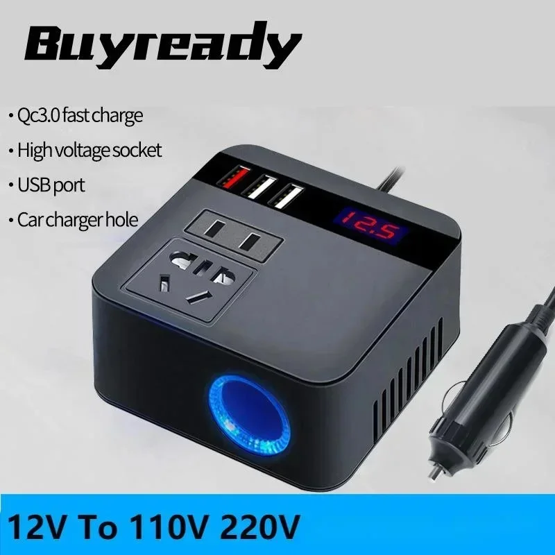 75W 12V To 110V 220V Sine Wave ดัดแปลงเครื่องแปลงกระแสไฟรถยนต์ Charger Multi-Function ตัวแปลงไฟฟ้าโทรศัพท์มือถือคอมพิวเตอร์ชาร์จ 1