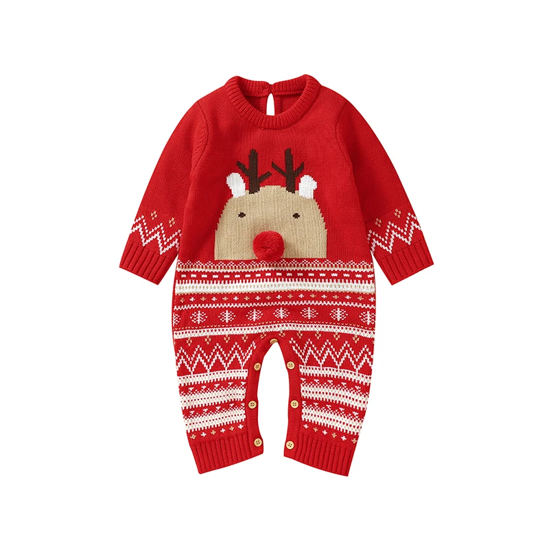 

Txlixc Unisex Baby Girl Boy Christmas Romper Cartoon Printed Long Sleeve Knited Sweater Jumpsuit Warm Winter Clothes