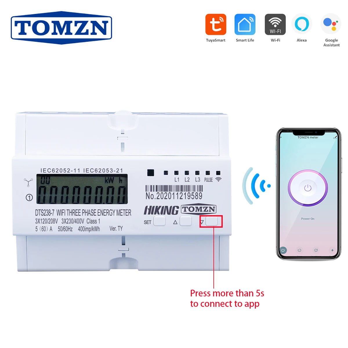 TOMZN DTS238-7 3-х Фазный Дистанционный Zigbee Электросчетчик с LCD ...