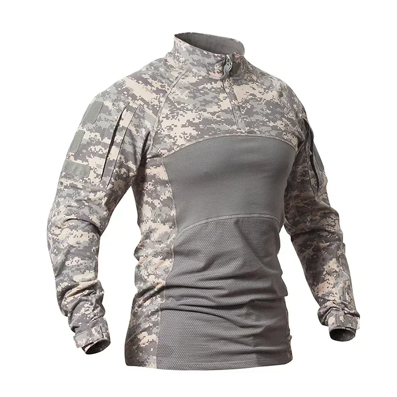 Men Military Tactical Long Sleeve T Shirt Camouflage Paintball Multicam Cotton Combat Camo Army
