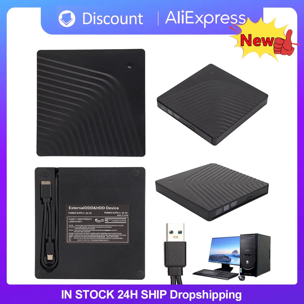 노트북 데스크탑용 USB 3.1 C 타입 드라이브 버너, 플러그 앤 플레이, 외부 CD DVD 드라이브, 휴대용 CD DVD 버너, RW DVD CD 라이터 드라이브