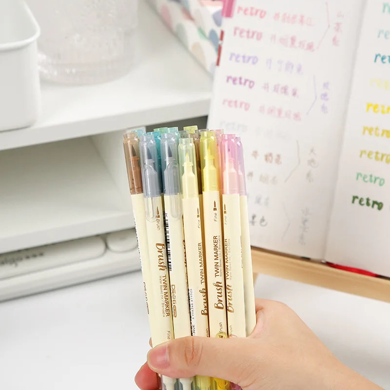 Calligraphy Brush Pen Set DIY Scrapbooking Crafts Soft Tip Dual side Fine Liner Art Lettering Drawing Markers 3pcs