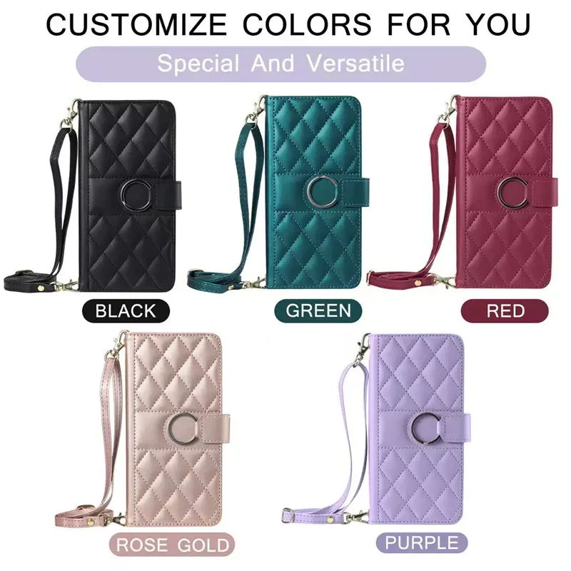 Elegant Flip Leather Wallet Card Case with Long Lanyard - Stylish Phone Cover and Coque