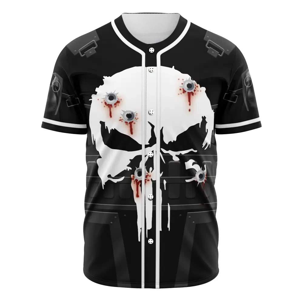 Hot Selling MensThe Punisher Cosplay Short Sleeve Baseball Shirt Youth Kids Training Baseball Uniform Breathable Jersey