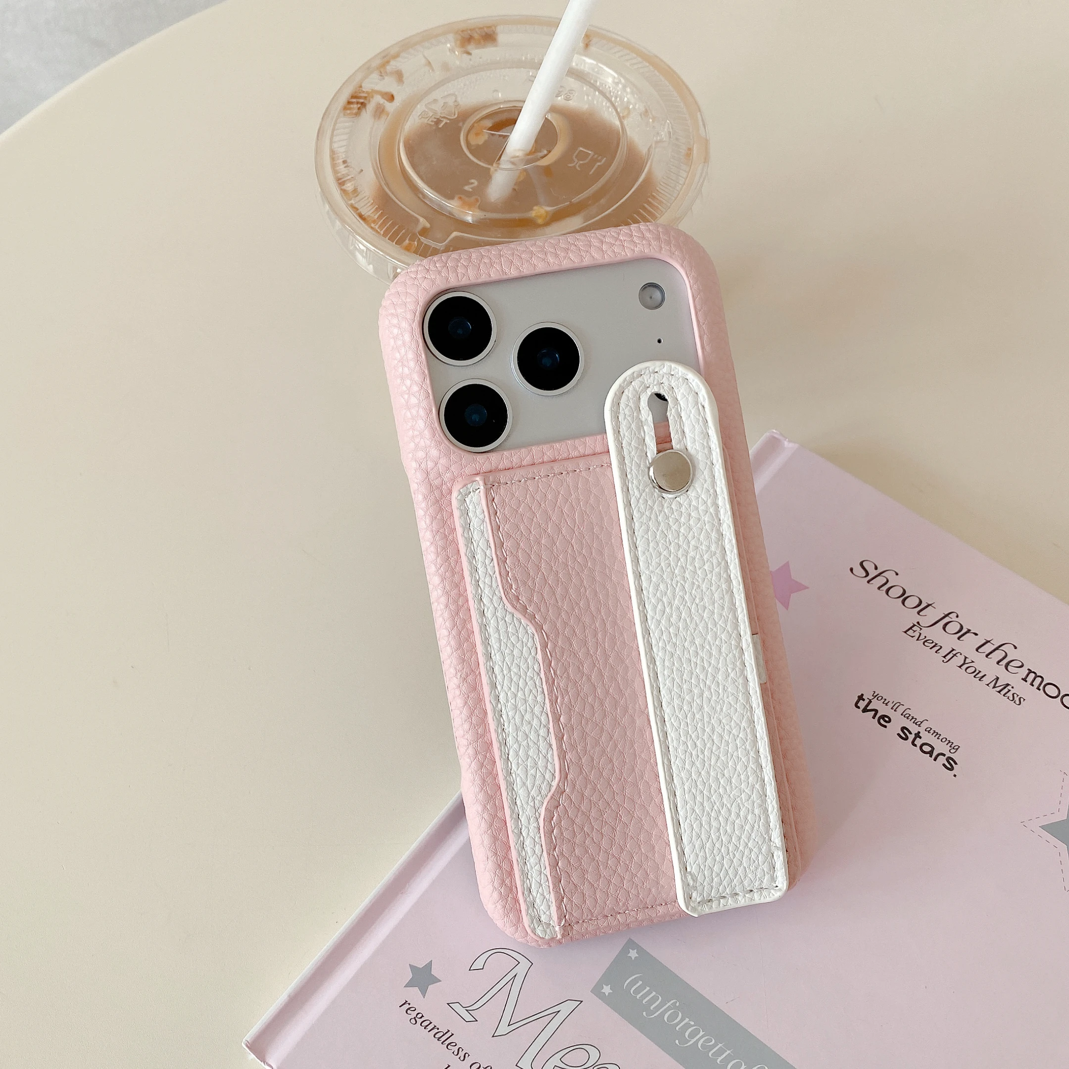 Dual-Tone Leather Shockproof Phone Case with Detachable Wrist Strap & RFID-Blocking Card Slot